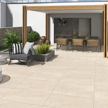 Large format beige porcelain patio tiles for architect and designer projects in London